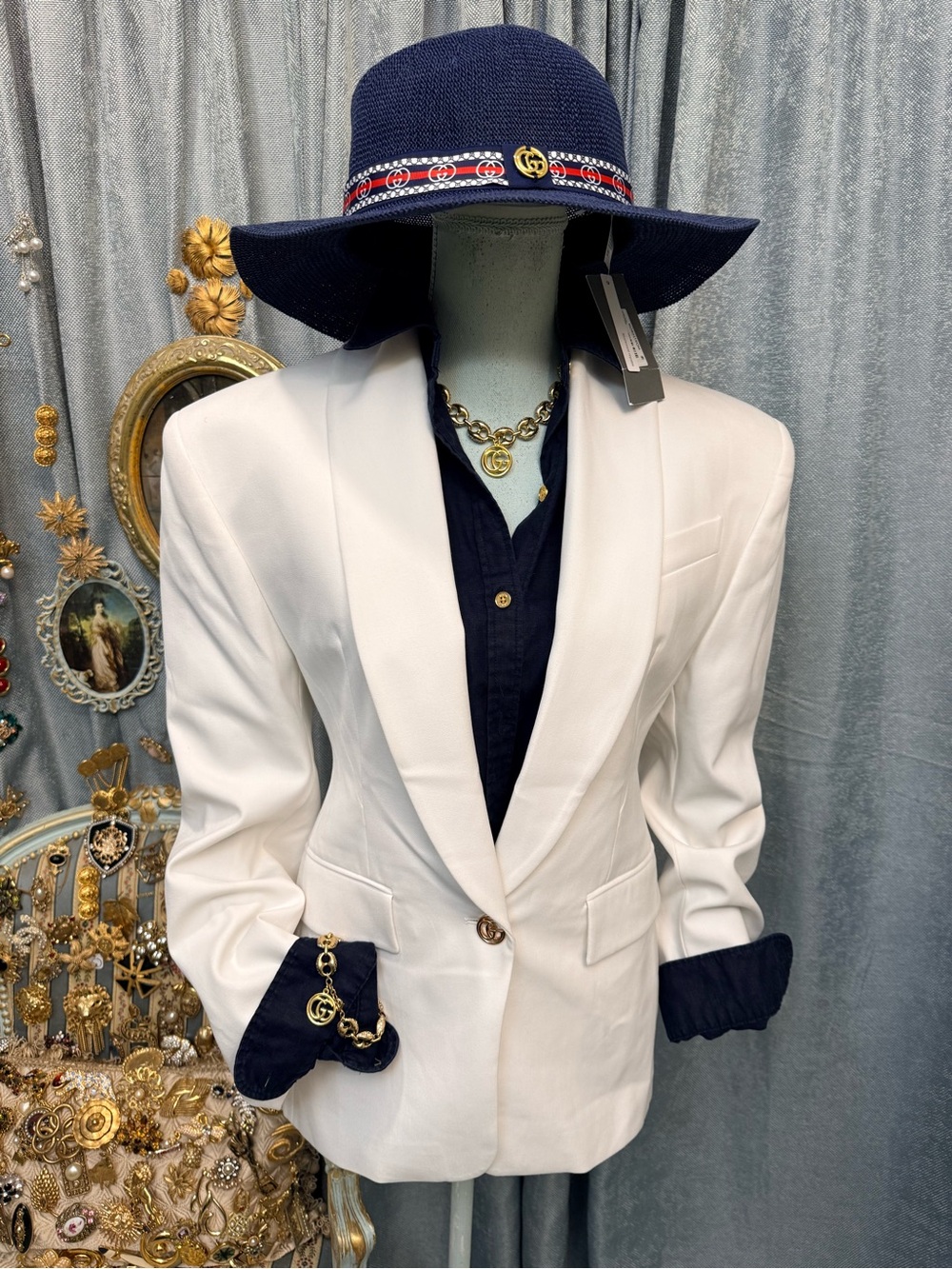 Elegant White Blazer with Jewelry